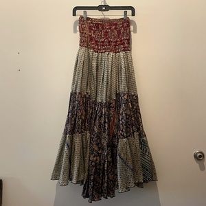 Indie Ella Boho 100% Silk Tiered Ruffle Mix Media Floral Skirt or Tube Top Dress